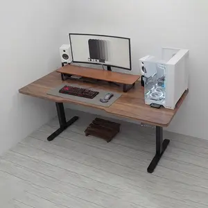 MXG DMD-01 Dual Motor Motorized Sit-Stand Desk Brown Matte Woody Texture Finish, 0.75-Inch Thick Desktop Surface, Electric Height Adjustment System, Ergonomic Workstation for Office and Gaming Environments