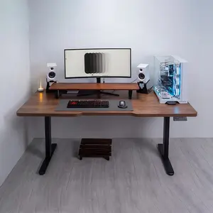 MXG DMD-01 Dual Motor Motorized Sit-Stand Desk Brown Matte Woody Texture Finish, 0.75-Inch Thick Desktop Surface, Electric Height Adjustment System, Ergonomic Workstation for Office and Gaming Environments