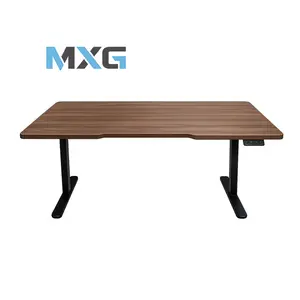 MXG DMD-01 Dual Motor Motorized Sit-Stand Desk Brown Matte Woody Texture Finish, 0.75-Inch Thick Desktop Surface, Electric Height Adjustment System, Ergonomic Workstation for Office and Gaming Environments