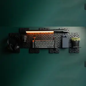 MXG PB-07 Gaming Pegboards Wall Mount Organizer Black Edition, 7-Piece Modular Panel Set, Customizable Wall Storage System, Gaming Setup Organization Solution, Desktop Accessory Organizer