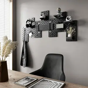 MXG PB-07 Gaming Pegboards Wall Mount Organizer Black Edition, 7-Piece Modular Panel Set, Customizable Wall Storage System, Gaming Setup Organization Solution, Desktop Accessory Organizer