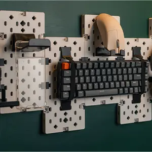 MXG PB-07 Modular Pegboards Wall Mount Organizer White Edition, 7-Piece Modular Panel Set, Gaming Setup Organization System, Customizable Wall Storage Solution, Desktop Accessory Organizer