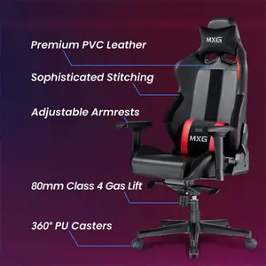 MXG PGC-01 Gaming Chair, Frog Mechanism Reclining Design, Premium PVC Leather Upholstery, Adjustable Headrest Cushion, Lumbar Support System, Ergonomic Gaming Seating Solution
