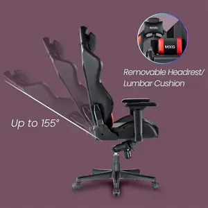 MXG PGC-01 Gaming Chair, Frog Mechanism Reclining Design, Premium PVC Leather Upholstery, Adjustable Headrest Cushion, Lumbar Support System, Ergonomic Gaming Seating Solution
