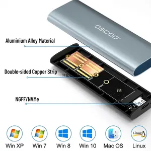 OSCOO SP2 M.2 NGFF & NVMe SSD Enclosure, USB 3.2 Gen 2 Type-C 10Gbps External SSD Case, Aluminum + PC, Supports M.2 2230/2242/2260/2280, M-Key, B-Key & M+B Key, Up to 2TB, Windows, macOS & Linux