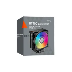PCCOOLER RT400 Digital ARGB Black CPU Air Cooler, Smart Digital Temperature Display, 4× 6mm Heat Pipes, 120mm PWM ARGB Fan, 500–2200 RPM, Up to 73.32 CFM, 152mm Height, Intel LGA1851/1700/1200/115X & AMD AM5/AM4