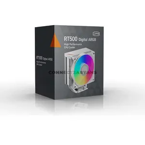 PCCOOLER RT500 Digital ARGB White CPU Air Cooler, Smart Digital Monitor, 245W TDP, 5× 6mm Heat Pipes, 120mm PWM ARGB Fan, 500–2200 RPM, 73.32 CFM Airflow, 152mm Height, Intel LGA1851/1700/1200/115X & AMD AM5/AM4