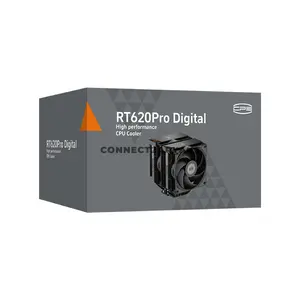 PCCOOLER RT620Pro Digital Black Dual-Tower CPU Air Cooler, 265W TDP, Digital Display Top Cover, 6× 6mm Heat Pipes, Dual 120mm PWM Fans, 500–2200 RPM, 73.32 CFM, 3.28mmH₂O, Intel LGA1851/1700/1200/115X & AMD AM5/AM4
