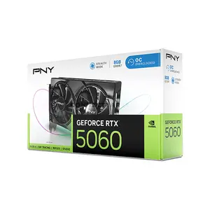 PNY GeForce RTX 5060 8GB Overclocked Dual Fan Graphics Card, NVIDIA Blackwell Architecture, 8GB GDDR7 128-bit, 3840 CUDA Cores, 2535MHz Boost Clock, 28Gbps Memory, PCIe 5.0 x8, 145W TDP & Dual-Slot Design