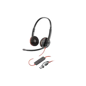 Plantronics Poly Blackwire 3220 8X228A6 Stereo USB-C Corded Business Headset with USB-C to USB-A Adapter, Noise-Canceling Microphone, Dynamic EQ & Hi-Fi Stereo Audio