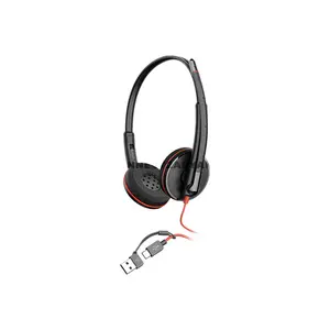 Plantronics Poly Blackwire 3220 8X228A6 Stereo USB-C Corded Business Headset with USB-C to USB-A Adapter, Noise-Canceling Microphone, Dynamic EQ & Hi-Fi Stereo Audio