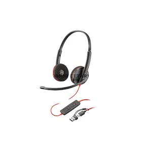 Plantronics Blackwire 3220 Stereo USB-C Black Wired Business Headset, Noise-Cancelling Boom Microphone, Hi-Fi Stereo Audio, Dynamic EQ, PC Wideband, USB-C to USB-A Adapter, Lightweight Metal Headband, Leatherette Ear Cushions, 8X2J9A6