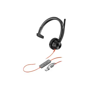 Plantronics Poly Blackwire 3310 8X216AA Monaural Microsoft Teams Certified USB-C Wired Headset, Noise-Canceling Microphone, 32mm Speaker, SoundGuard Digital & USB-C/A Adapter