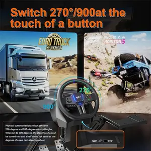 PXN-V900 Gen2 Racing Wheel, Adjustable 270° and 900° Steering Rotation, Dual Vibration Feedback System, Pedal Set Included, Wired USB Connectivity, Multi-Platform Racing Simulator Controller