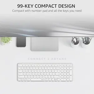 Rapoo E9050L White Multi-Mode Wireless Keyboard, 78-Key Compact Layout, Bluetooth 5.0 & 2.4GHz Wireless, Ultra-Slim 5.3mm Design, Rechargeable Battery, Aluminum Alloy Frame