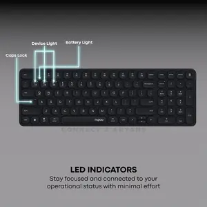 Rapoo E9350L Wireless Rechargeable Keyboard Black, 99-Key Compact Layout, Bluetooth 5.0 & 2.4GHz Wireless, Ultra-Slim 5.3mm Design, Aluminum Alloy Frame, Multi-Device Keyboard