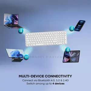 Rapoo E9350L Wireless Rechargeable Keyboard White, 99-Key Compact Layout, Bluetooth 5.0 & 2.4GHz Wireless, Ultra-Slim 5.3mm Design, Aluminum Alloy Frame, Multi-Device Keyboard