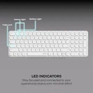 Rapoo E9350L Wireless Rechargeable Keyboard White, 99-Key Compact Layout, Bluetooth 5.0 & 2.4GHz Wireless, Ultra-Slim 5.3mm Design, Aluminum Alloy Frame, Multi-Device Keyboard