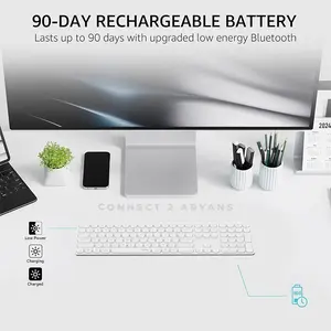 Rapoo E9550L Wireless Rechargeable Keyboard White , 110-Key Full-Size Layout, Bluetooth 5.0 & 2.4GHz Wireless, Ultra-Slim Aluminum Alloy Design, Multi-Device Keyboard