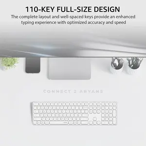 Rapoo E9550L Wireless Rechargeable Keyboard White , 110-Key Full-Size Layout, Bluetooth 5.0 & 2.4GHz Wireless, Ultra-Slim Aluminum Alloy Design, Multi-Device Keyboard