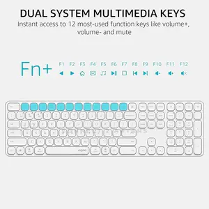 Rapoo E9550L Wireless Rechargeable Keyboard White , 110-Key Full-Size Layout, Bluetooth 5.0 & 2.4GHz Wireless, Ultra-Slim Aluminum Alloy Design, Multi-Device Keyboard