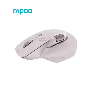 Rapoo MT760L Multi-Mode Wireless Ergonomic Mouse, Bluetooth 5.0/4.0 & 2.4GHz Connectivity, Adjustable 4000 DPI Sensor, 10 Programmable Buttons, Rechargeable Battery, Pink