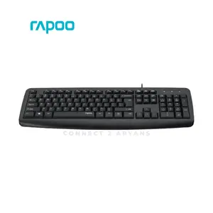 Rapoo NK2600 Wired USB Keyboard, 104-Key Full-Size Layout, Spill-Resistant Design, Multimedia Hotkeys, Palm Rest Support, Membrane Office Keyboard