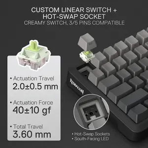 Redragon K724 GBG Behemoth Pro RGB Mechanical Gaming Keyboard, 75% Compact Layout, Tri-Mode Wireless Connectivity, Gasket Mount Structure, Hot-Swappable Mechanical Design, RGB Backlighting Effects