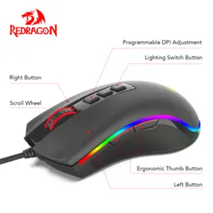 Redragon Cobra CHROMA M711 RGB Gaming Mouse, 10000 DPI Optical Sensor, Ergonomic Gaming Design, RGB Lighting Effects, Wired USB Connectivity, High-Precision Gaming Mouse