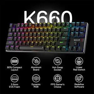 Redragon Dharma TKL K660 RGB Wired Mechanical Gaming Keyboard, Tenkeyless 87-Key Layout, Hot-Swappable Mechanical Switches, Full RGB Backlighting, Anti-Ghosting Design