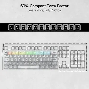 Redragon K617 CT Transparent RGB Mechanical Gaming Keyboard, 61-Key Compact 60% Layout, Transparent Chassis Design, Wired USB Connectivity, RGB Backlighting Effects, Mechanical Gaming Keyboard