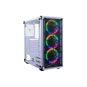Redragon GC-606 Wheel Jack RGB Gaming PC Case White Edition, ATX Mid-Tower Chassis, 3×120mm Pre-Installed Cooling Fans, Tempered Glass Side Panel, High-Airflow Gaming Cabinet