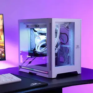Redragon HOTROD GC-MC211W RGB Gaming PC Case, ITX Micro-ATX Support, Dual Tempered Glass Panels, Compact Chassis