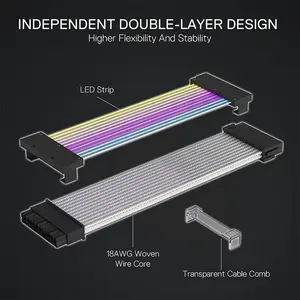 Redragon GCP06 24-Pin ARGB Lighting Extension Cable, RGB Power Cable Modding Accessory, Addressable RGB Lighting Effects, Custom PC Build Enhancement Cable