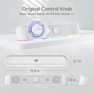 Redragon GS-560 White Adiemus Gaming Speakers, 2.0 Channel Stereo Audio System, RGB Lighting Effects, White Edition Design, Desktop Gaming Speaker Set