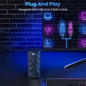 Redragon GS522 Cipher Gaming Speakers, 2.0 Channel Stereo Audio System, RGB Lighting Effects, USB Powered Design, Compact Desktop Gaming Speaker Set