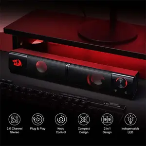 Redragon GS-550 Orpheus Gaming Soundbar Speaker, 2.0 Channel Stereo Audio System, Wired Connectivity, Compact Desktop Soundbar Design, Gaming and Multimedia Speaker Solution