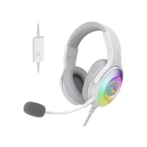 Redragon H350W-RGB-1 Pandora 2 Lunar White RGB Wired Gaming Headset, 50mm High-Fidelity Audio Drivers, RGB Lighting Effects, Detachable Noise-Reducing Microphone, USB Wired Gaming Audio Headphones