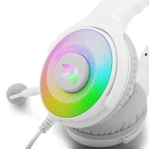 Redragon H350W-RGB-1 Pandora 2 Lunar White RGB Wired Gaming Headset, 50mm High-Fidelity Audio Drivers, RGB Lighting Effects, Detachable Noise-Reducing Microphone, USB Wired Gaming Audio Headphones