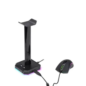 Redragon HA300 Scepter RGB Headphone Stand, 4 USB Expansion Ports, 10 Dynamic Lighting Modes, RGB Illumination Effects, Desktop Gaming Accessory and Headset Holder