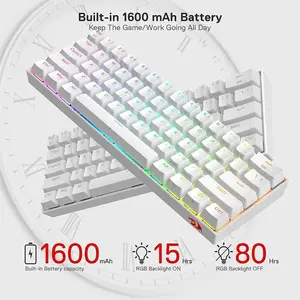 Redragon K530W DRACONIC Pro RGB Mechanical Gaming Keyboard White Edition, 60% Compact Layout, Tri-Mode Wireless Connectivity, Red Mechanical Switches, RGB Backlighting Effects, Premium Gaming Keyboard