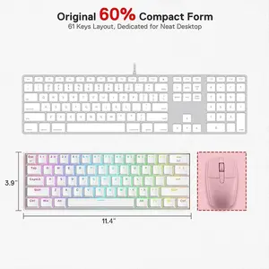Redragon K530W DRACONIC Pro RGB Mechanical Gaming Keyboard White Edition, 60% Compact Layout, Tri-Mode Wireless Connectivity, Red Mechanical Switches, RGB Backlighting Effects, Premium Gaming Keyboard