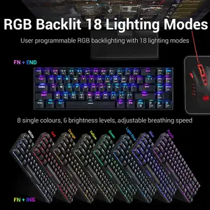 Redragon K599 KRS DEIMOS RGB Wireless Mechanical Gaming Keyboard Black Edition, Compact Layout Design, Wireless Connectivity, Red Mechanical Switches, RGB Backlighting Effects, High-Performance Gaming Keyboard