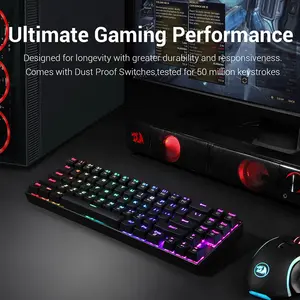 Redragon K599 KRS DEIMOS RGB Wireless Mechanical Gaming Keyboard Black Edition, Compact Layout Design, Wireless Connectivity, Red Mechanical Switches, RGB Backlighting Effects, High-Performance Gaming Keyboard