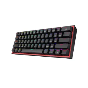 Redragon K616 Fizz Pro Black Mechanical Gaming Keyboard, 61-Key Compact 60% Layout, Tri-Mode Wireless Connectivity, RGB Backlighting Effects, Mechanical Red Switches, Gaming Keyboard