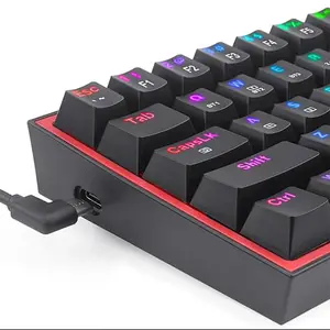 Redragon K616 Fizz Pro Black Mechanical Gaming Keyboard, 61-Key Compact 60% Layout, Tri-Mode Wireless Connectivity, RGB Backlighting Effects, Mechanical Red Switches, Gaming Keyboard