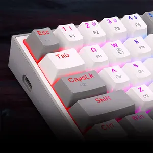 Redragon K616 Fizz Pro White & Grey Mechanical Gaming Keyboard, 61-Key Compact 60% Layout, Tri-Mode Wireless Connectivity, RGB Backlighting Effects, Mechanical Gaming Keyboard