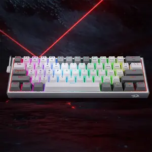 Redragon K616 Fizz Pro White & Grey Mechanical Gaming Keyboard, 61-Key Compact 60% Layout, Tri-Mode Wireless Connectivity, RGB Backlighting Effects, Mechanical Gaming Keyboard