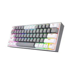 Redragon K616 FIZZ Pro RGB Mechanical Gaming Keyboard Grey White Edition, 61-Key Compact 60% Layout, Tri-Mode Bluetooth Wireless Connectivity, Red Mechanical Switches, RGB Backlighting Effects, High-Performance Gaming Keyboard