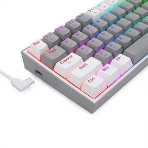 Redragon K616 FIZZ Pro RGB Mechanical Gaming Keyboard Grey White Edition, 61-Key Compact 60% Layout, Tri-Mode Bluetooth Wireless Connectivity, Red Mechanical Switches, RGB Backlighting Effects, High-Performance Gaming Keyboard